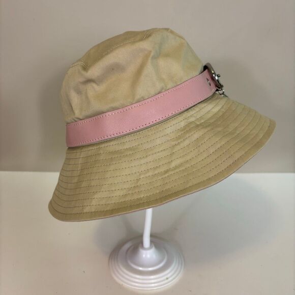 Coach Cream with Pink Leather Buckle Bucket Hat Size Small - Picture 2 of 8